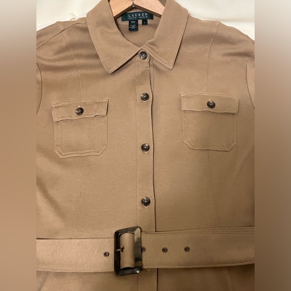 Lauren Ralph Lauren Women’s Brown Button Down Dress With Belt Size Large - Picture 1 of 10